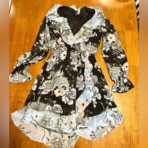 Divided Floral Tiger Dress with Ruffle Hem XS